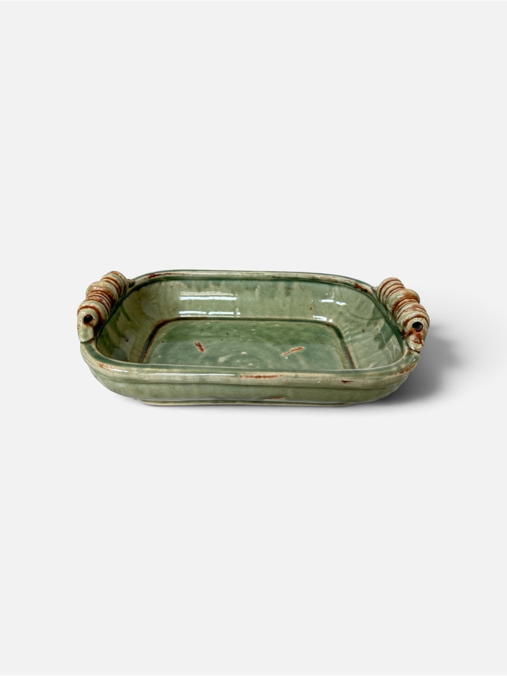 Sally Nehr Studio Pottery Rectangular Glazed Tray Baking Dish with Loop Handles